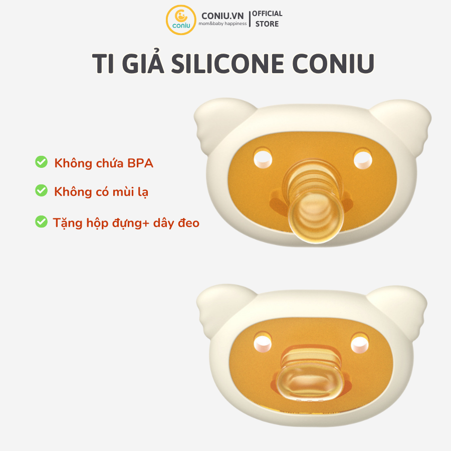 Ti giả Coniu Silicone Nguyên Khối Cho Bé Siêu Mềm Mại, Hộp Đựng Bảo Vệ, Dây Xích Chống Thất Lạc