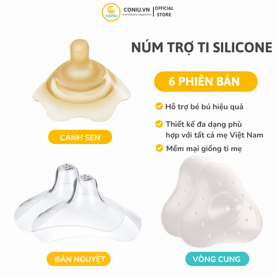 Núm Trợ Ti Coniu, Trợ Ty Silicone Siêu Mềm Mại Giúp Mẹ Cho Bé Bú Dễ Dàng