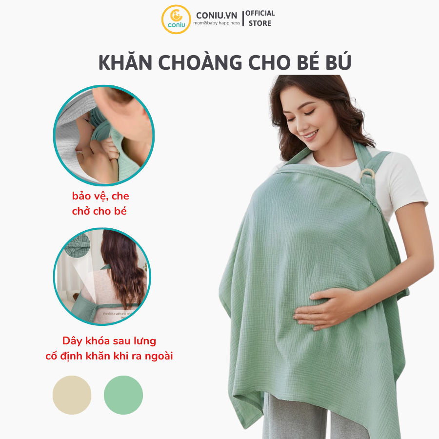 Khăn Choàng Cho Bé Bú Coniu, Chất Liệu Vải Muslin
