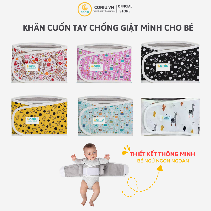 Khăn Quấn Coniu , Ủ Quấn Tay Chống Giật Mình Cho Bé Sơ Sinh Ngủ Ngoan