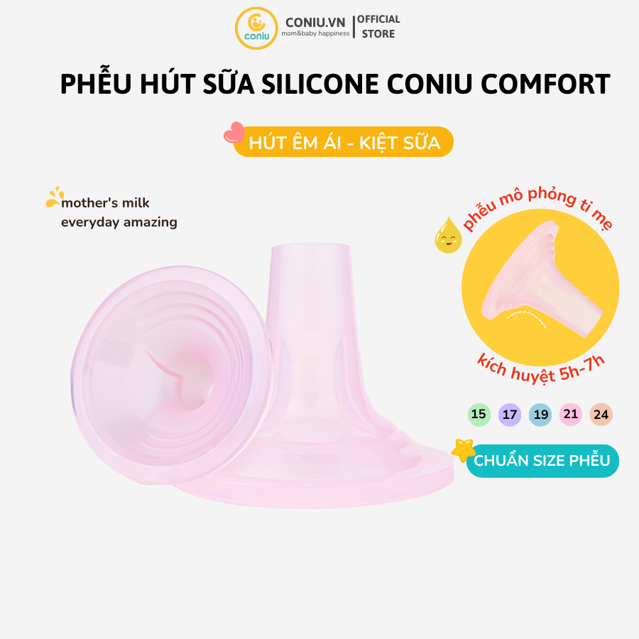 Phễu Hút Sữa Silicon Coniu Comfort Hút Êm Ái, Mềm Mại Kích Sữa Hiệu Quả