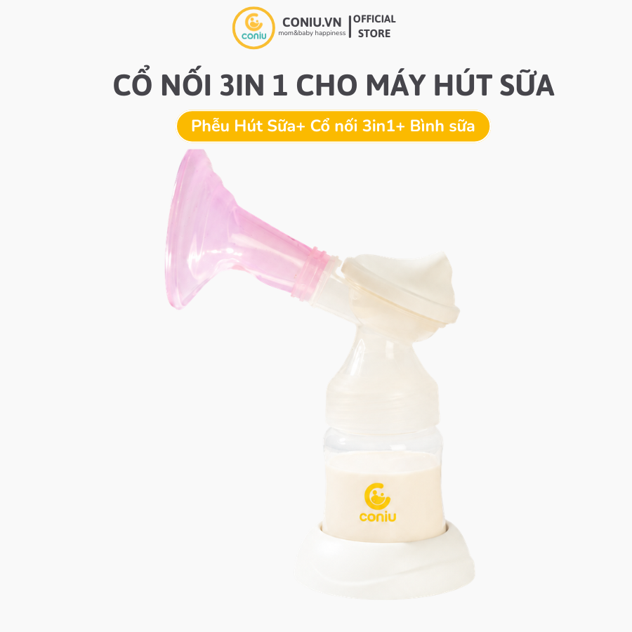 Combo Phễu Hút Sữa Silicone Coniu Smart Và Cổ Nối 3in1( Tặng Bình Trữ Sữa)