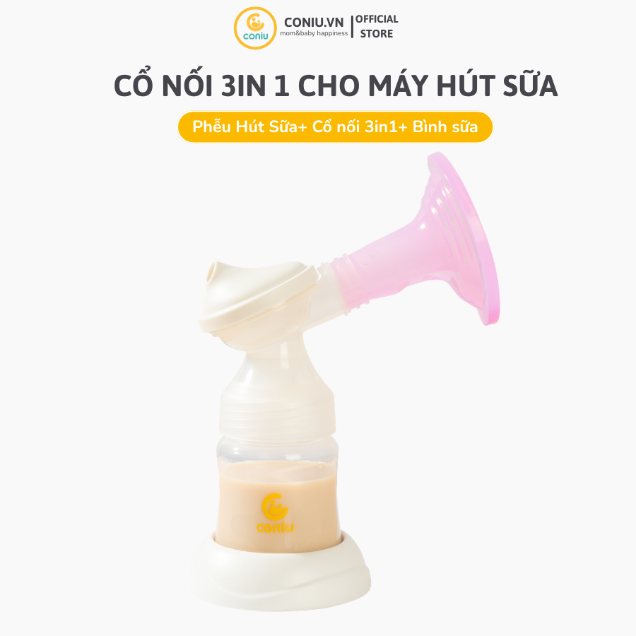 Combo Phễu Hút Sữa Silicone Coniu Comfort Và Cổ Nối 3in1( Tặng Bình Trữ Sữa)