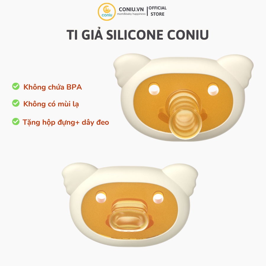 Ti Giả Coniu Silicone Nguyên Khối Cho Bé Siêu Mềm Mại, Hộp Đựng Bảo Vệ, Dây Chống Thất Lạc
