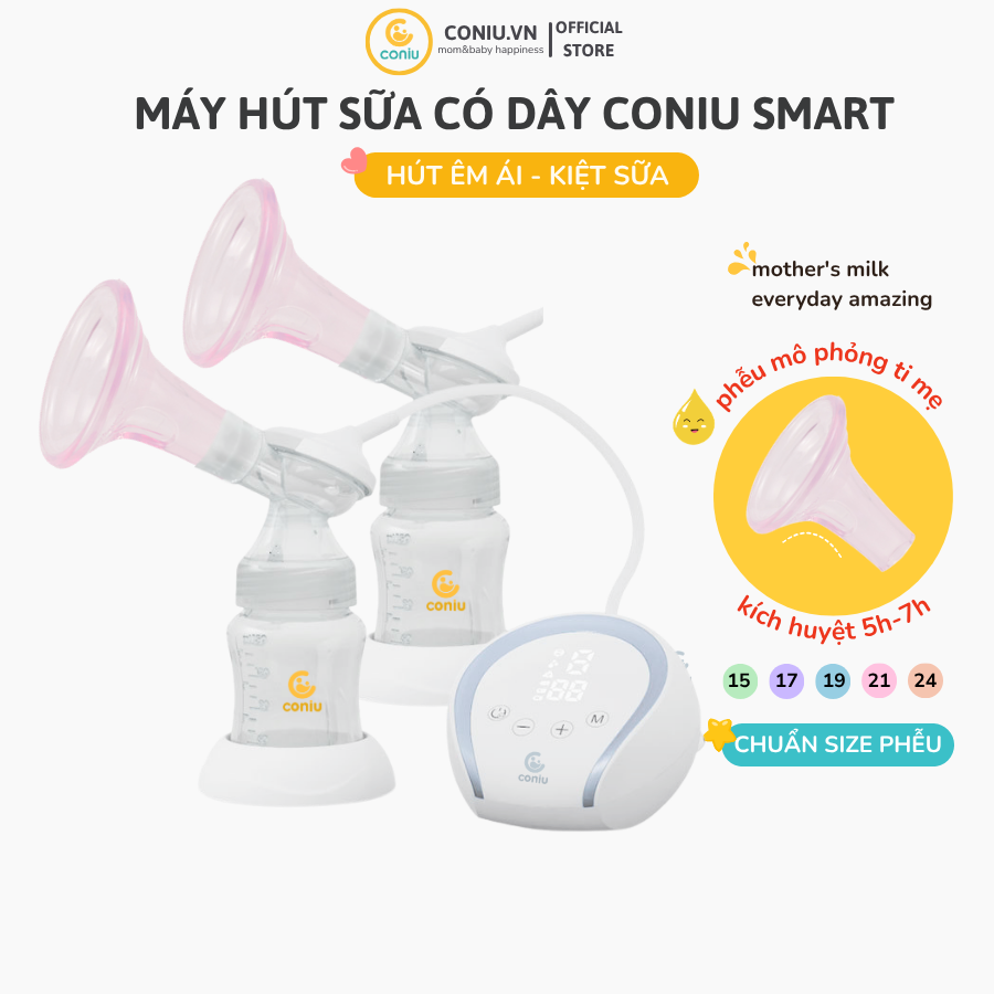 Máy Hút Sữa Điện Đôi Silicone Có Dây Coniu Smart, Hút Êm Ái,Tăng Sữa