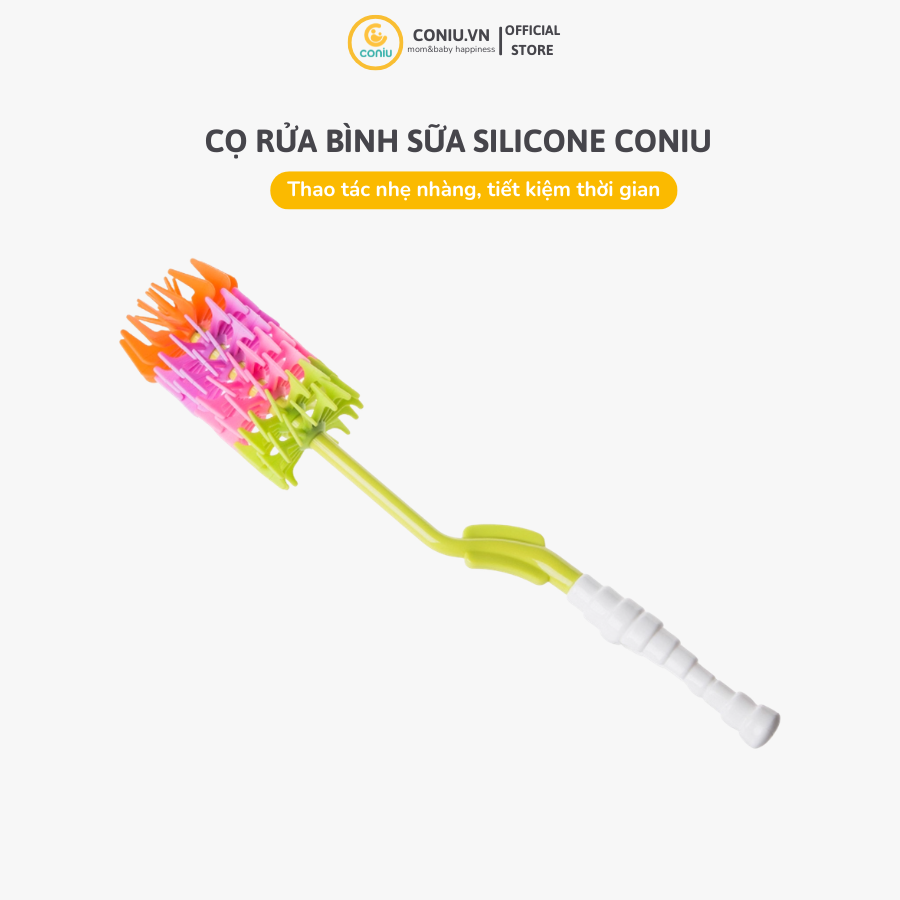 Cọ Rửa Bình Sữa Coniu, Tay Cầm Xoay 360 Độ, Chất Liệu Silicone Cao Cấp