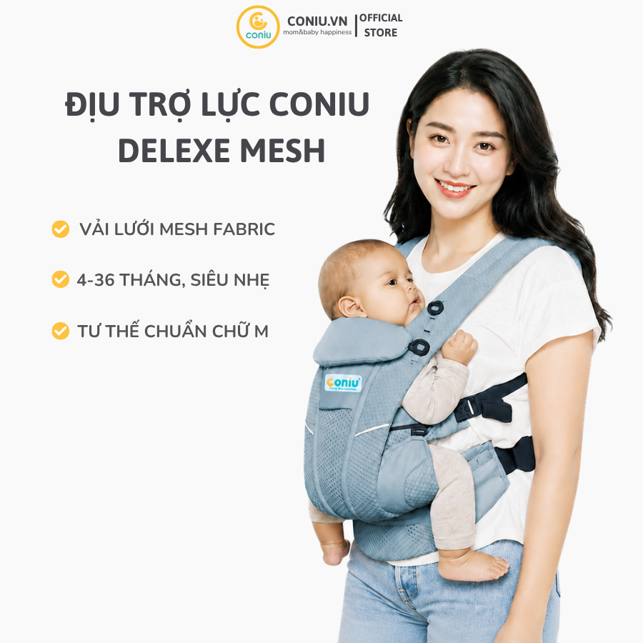 Địu Trợ lực Em Bé Coniu Omini Deluxe Mesh Siêu Nhẹ Chuẩn Y Khoa,