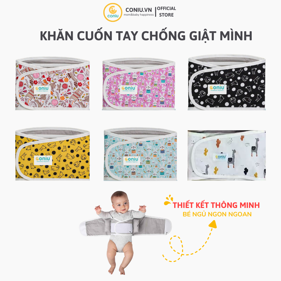 Khăn Quấn Coniu , Ủ Quấn Tay Chống Giật Mình Cho Bé Ngủ Ngoan