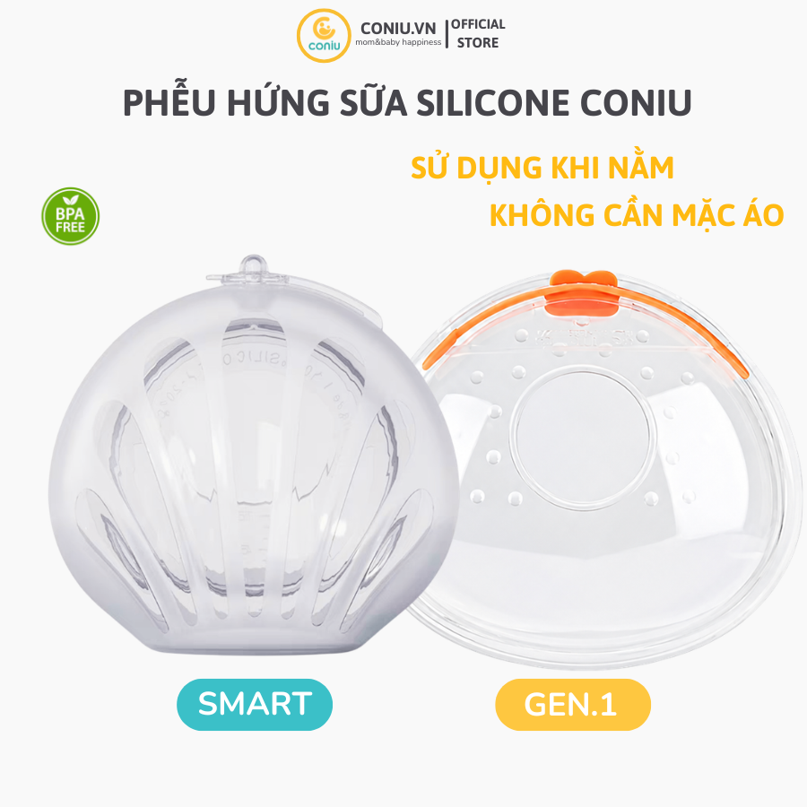 Phễu Hứng Sữa Coniu, Chất Liệu Silicone Cao Cấp, Dùng Được Khi Nằm (Hộp 2 Cái)