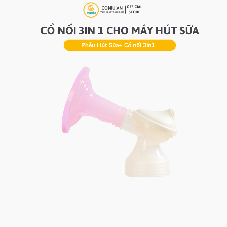 [Không Bình] Combo Phễu Hút Sữa Silicone Coniu Comfort Và Cổ Nối 3in1