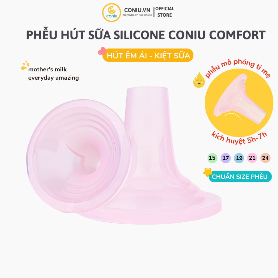 Phễu Hút Sữa Silicon Coniu Comfort Hút Êm Ái, Mềm Mại Kích Sữa Hiệu Quả