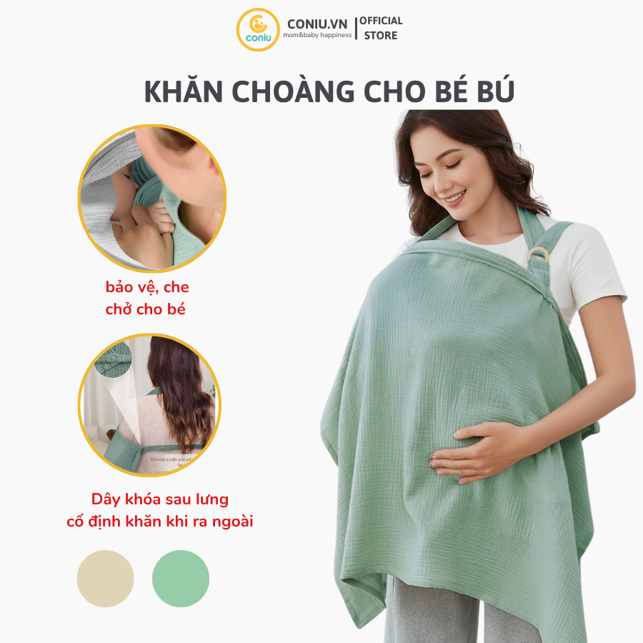 Khăn Choàng Cho Bé Bú Coniu, Chất Liệu Vải Muslin