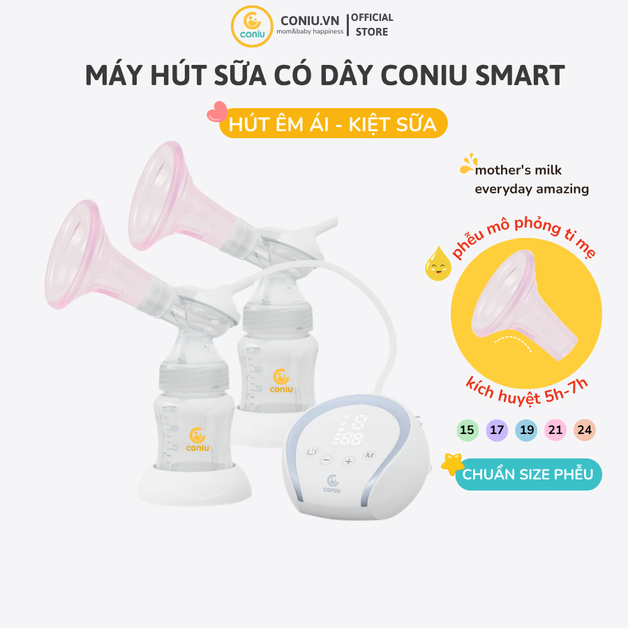 Máy Hút Sữa Điện Đôi Silicone Có Dây Coniu Smart, Hút Êm Ái,Tăng Sữa