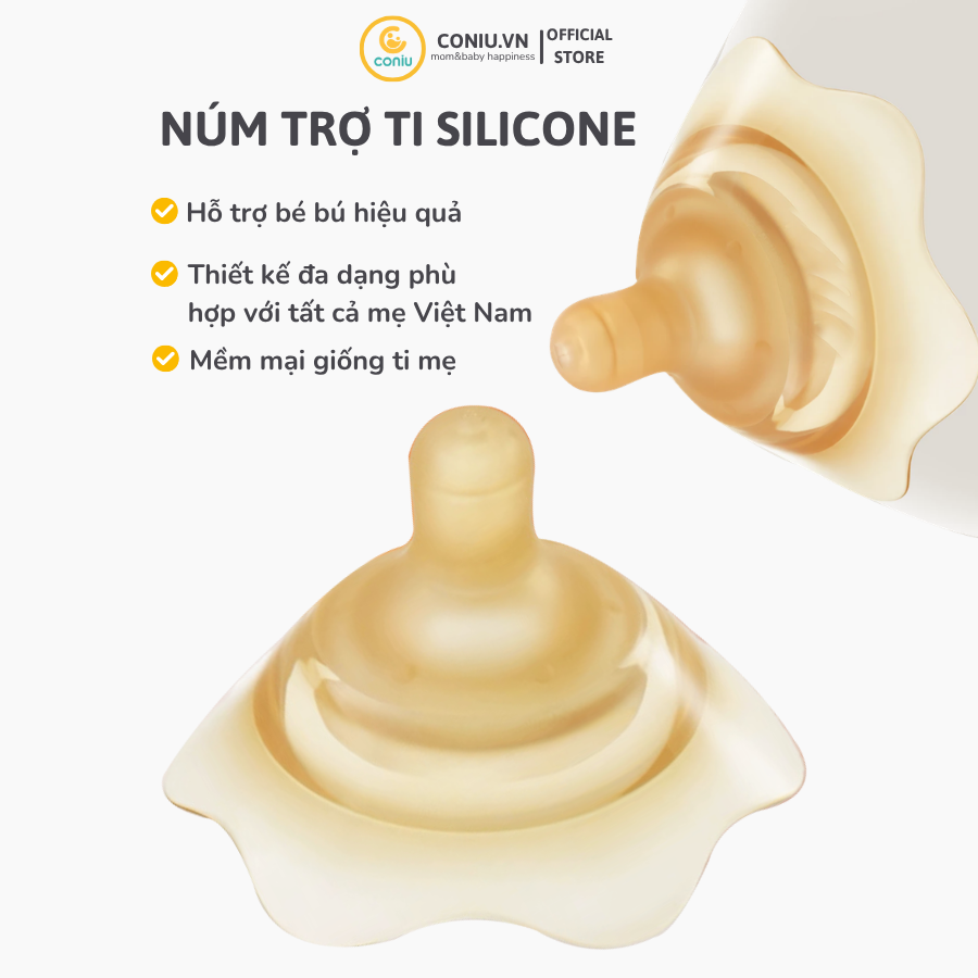 Núm Trợ Ti Hai Lớp Coniu, Silicon Siêu Mềm, Bảo Vệ Đầu Ti Mẹ, Ngăn Bé Cắn