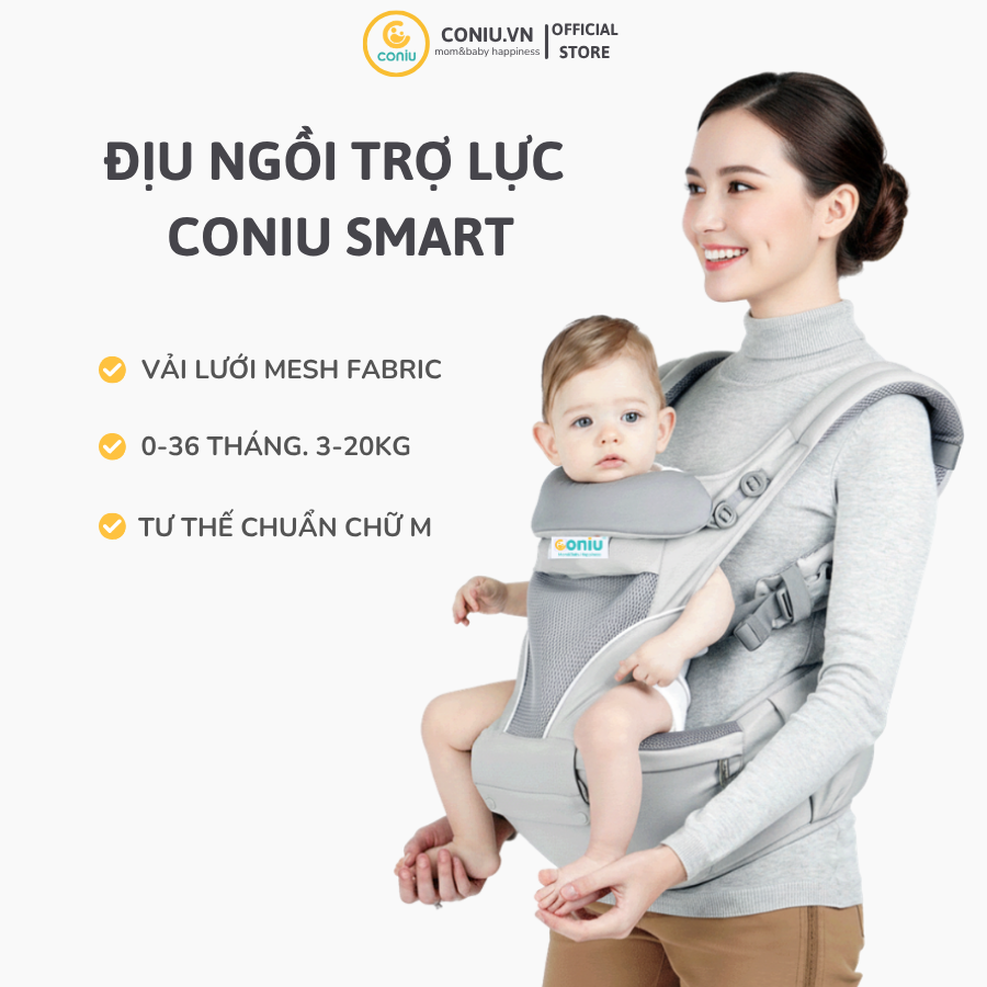 Địu Ngồi Trợ Lực Cho Bé Coniu Smart Hỗ Trợ Giảm Áp Lực, Cho Bé Từ 3 Đến 36 Tháng