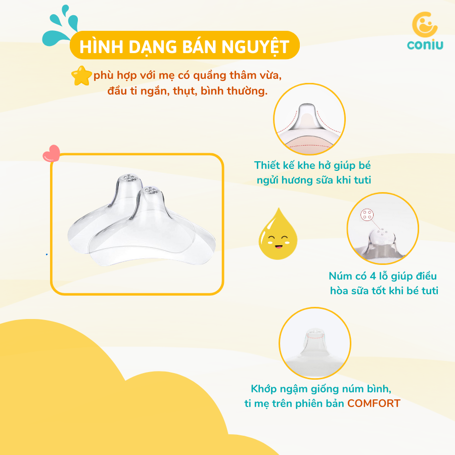 Núm Trợ Ti Coniu, Trợ Ty Silicone Siêu Mềm Mại Giúp Mẹ Cho Bé Bú Dễ Dàng