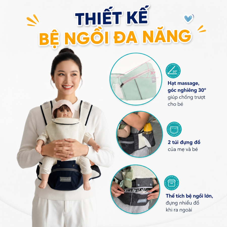 Địu Em Bé Sơ Sinh Coniu, 9 Tư Thế Chống Gù Cho Bé từ 0- 36 Tháng