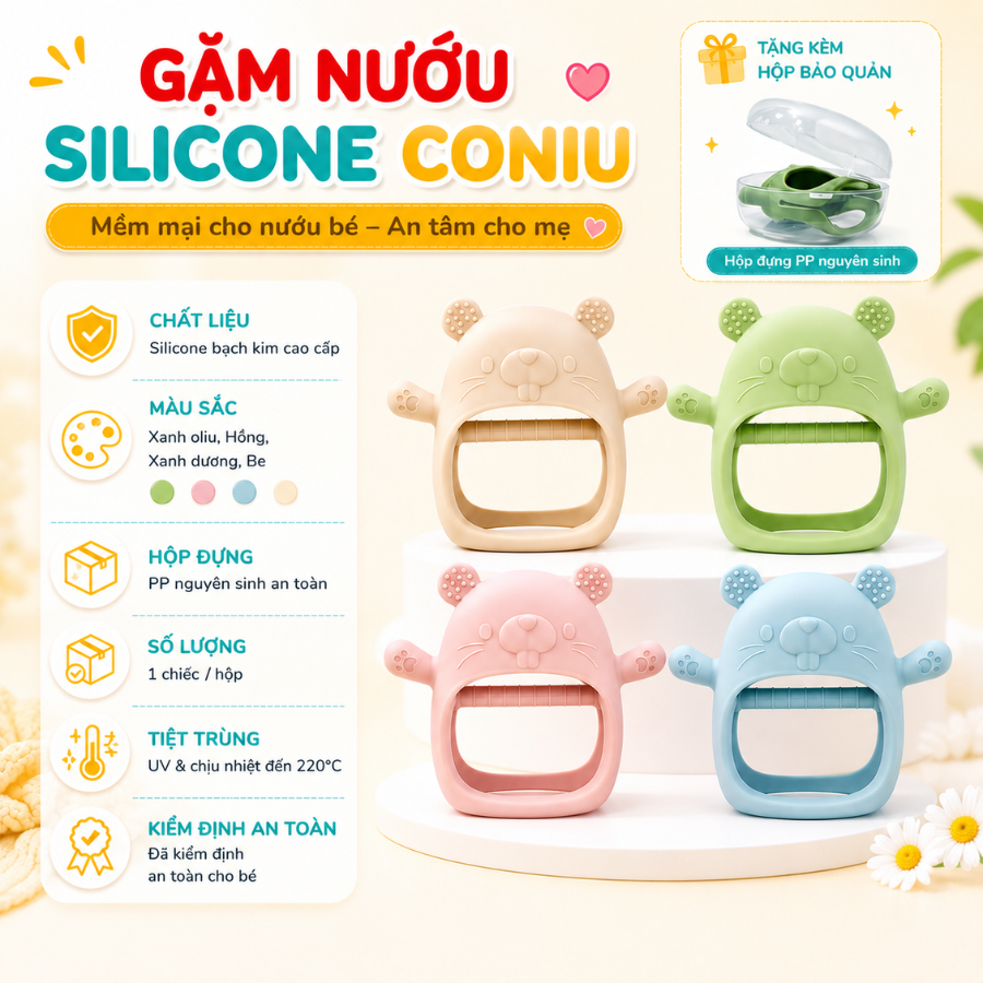 Gặm Nướu silicone Coniu Cao Cấp Cho Bé Siêu Mềm Giúp Giảm Ngứa Nướu An Toàn Cho Bé