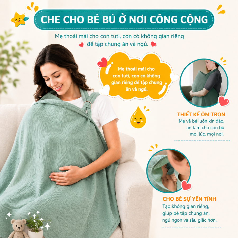 Khăn Choàng Cho Bé Bú Coniu, Chất Liệu Vải Muslin