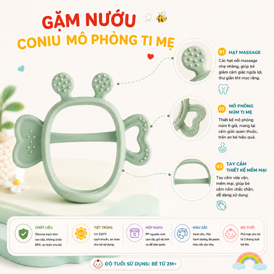 Gặm Nướu Bee Cho Bé Coniu Siêu Mềm Giúp Giảm Ngứa Nướu An Toàn Cho Bé