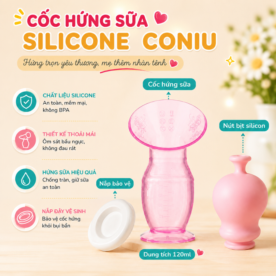Cốc Hứng Sữa Coniu, Hút Sữa Rảnh Tay, Chất Liệu Silicone Cao Cấp (1 Cốc)
