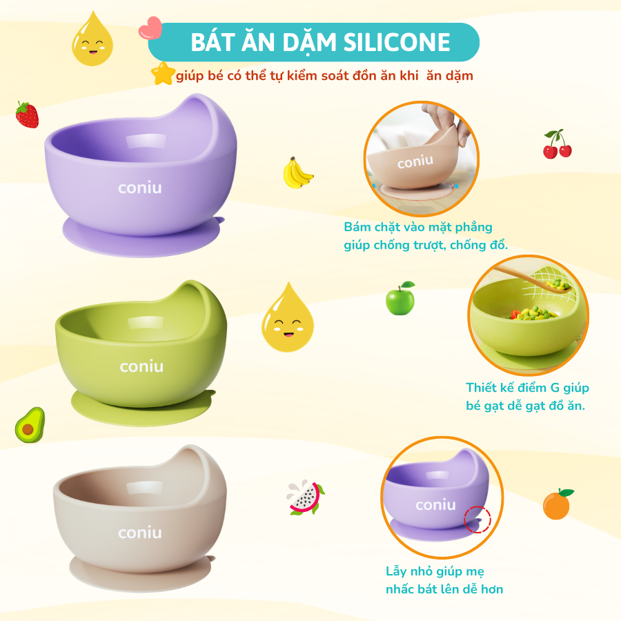 Bộ Ăn Dặm Silicone Coniu Hình Cua Cho Bé, Combo Bát- Khay- Yếm- Thìa- Cốc Silicone Cao Cấp CONIU