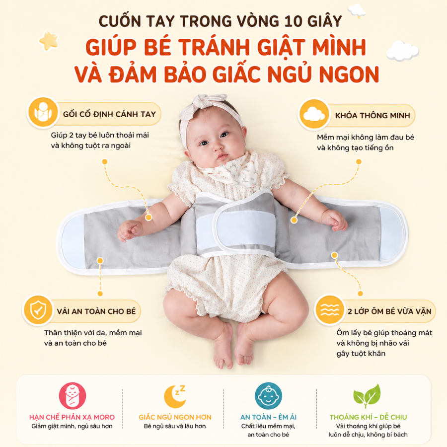 Khăn Quấn Coniu , Ủ Quấn Tay Chống Giật Mình Cho Bé Sơ Sinh Ngủ Ngoan