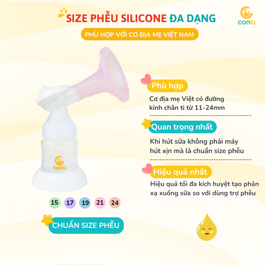 Phễu Hút Sữa Silicon Coniu Comfort Hút Êm Ái, Mềm Mại Kích Sữa Hiệu Quả
