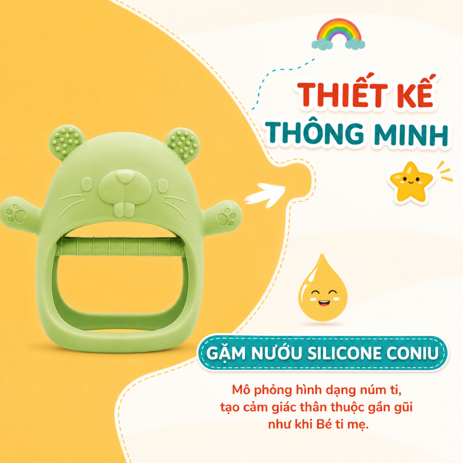 Gặm Nướu Silicone Coniu Cao Cấp Cho Bé Siêu Mềm Giúp Giảm Ngứa Nướu An Toàn Cho Bé (Có hộp bảo quản)