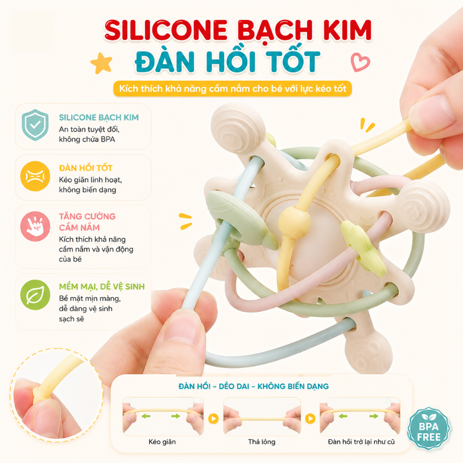 Gặm Nướu Silicone Coniu Hình Cầu Có Trục Xoay, Âm Thành Giúp Tăng Khả Năng Cầm Nắm Cho Bé