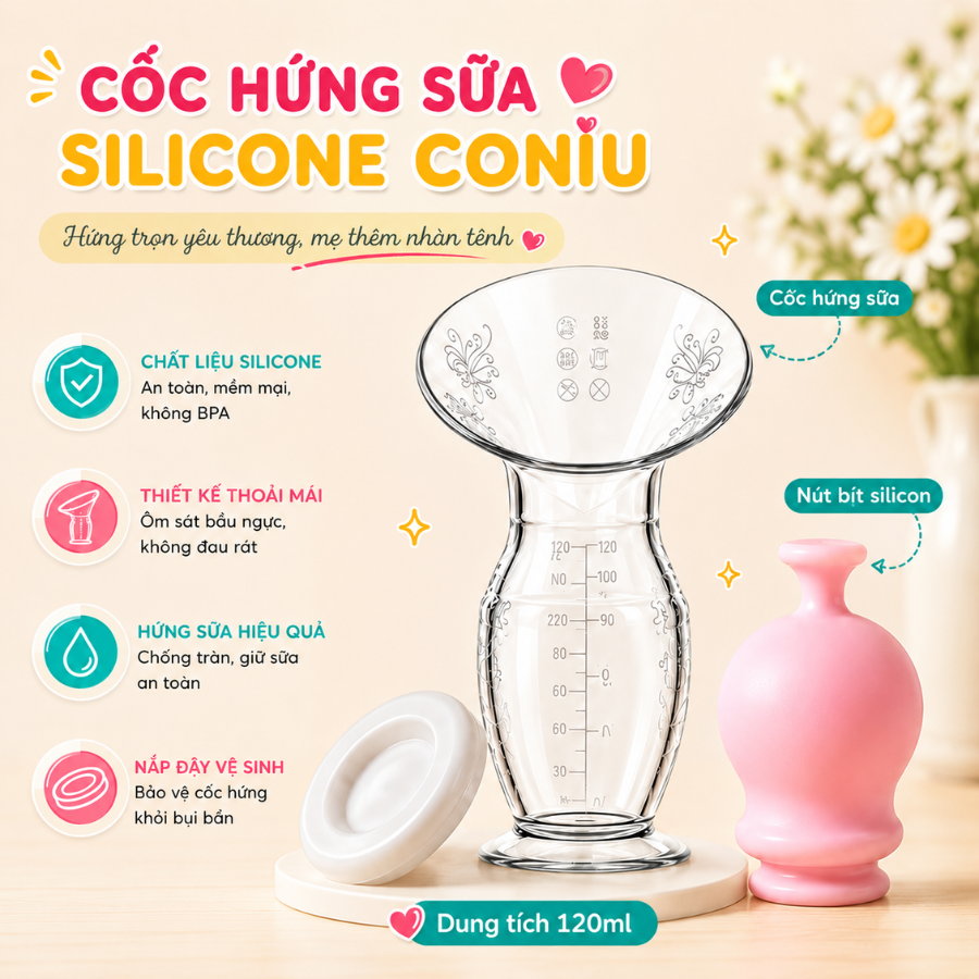Cốc Hứng Sữa Coniu, Hút Sữa Rảnh Tay, Chất Liệu Silicone Cao Cấp (1 Cốc)