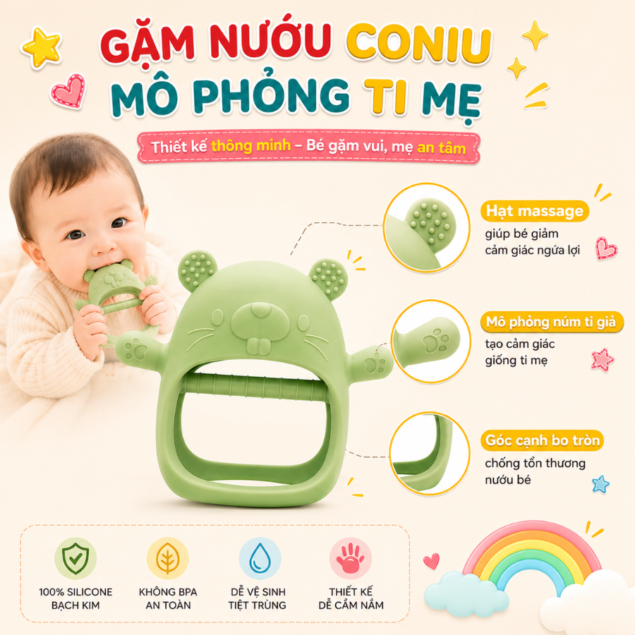 Gặm Nướu silicone Coniu Cao Cấp Cho Bé Siêu Mềm Giúp Giảm Ngứa Nướu An Toàn Cho Bé