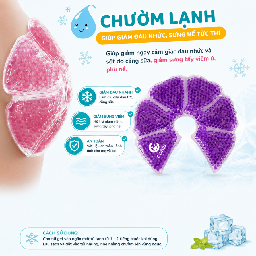 Túi Chườm Ngực Coniu Cho Mẹ Sau Sinh, Chườm Nóng Lạnh Giúp Mẹ Thông Tắc Tia Sữa, Kích Sữa, Giảm Đau Ti