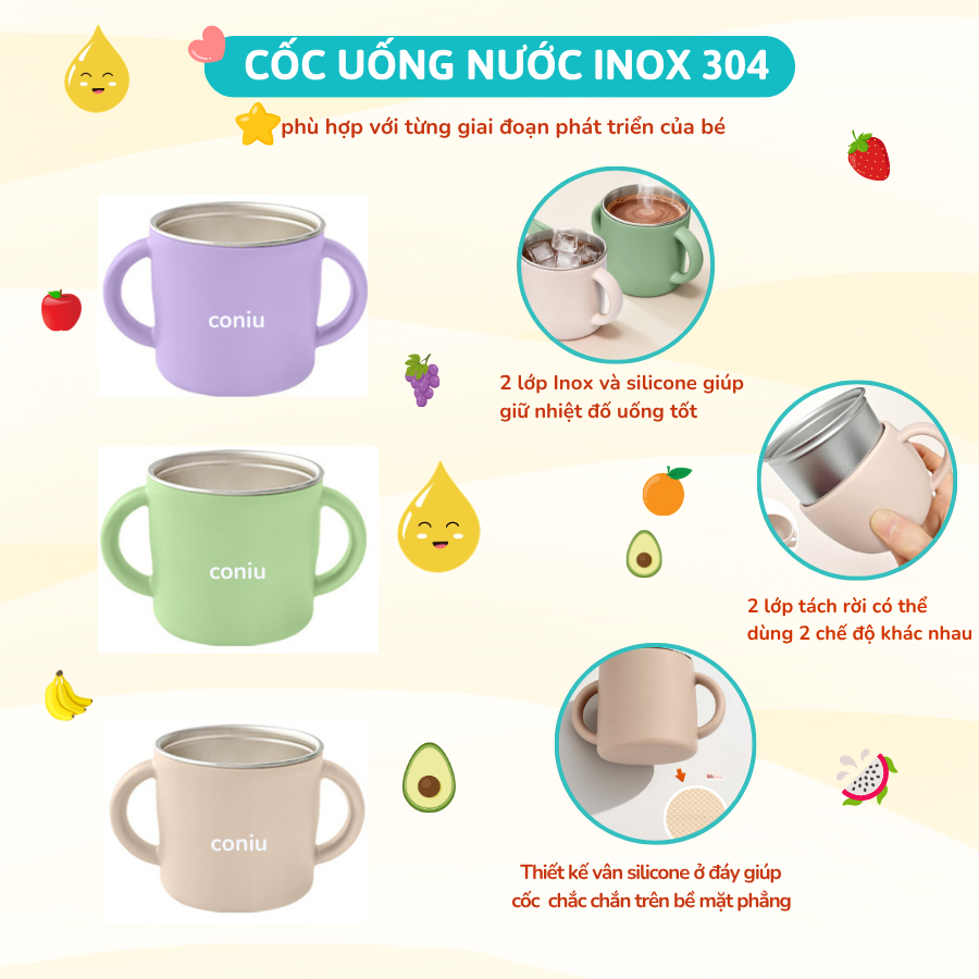 Set Ăn Dặm Inox Cho Bé, Combo Bát, Khay, Yếm, Thìa, Cốc Inox 304