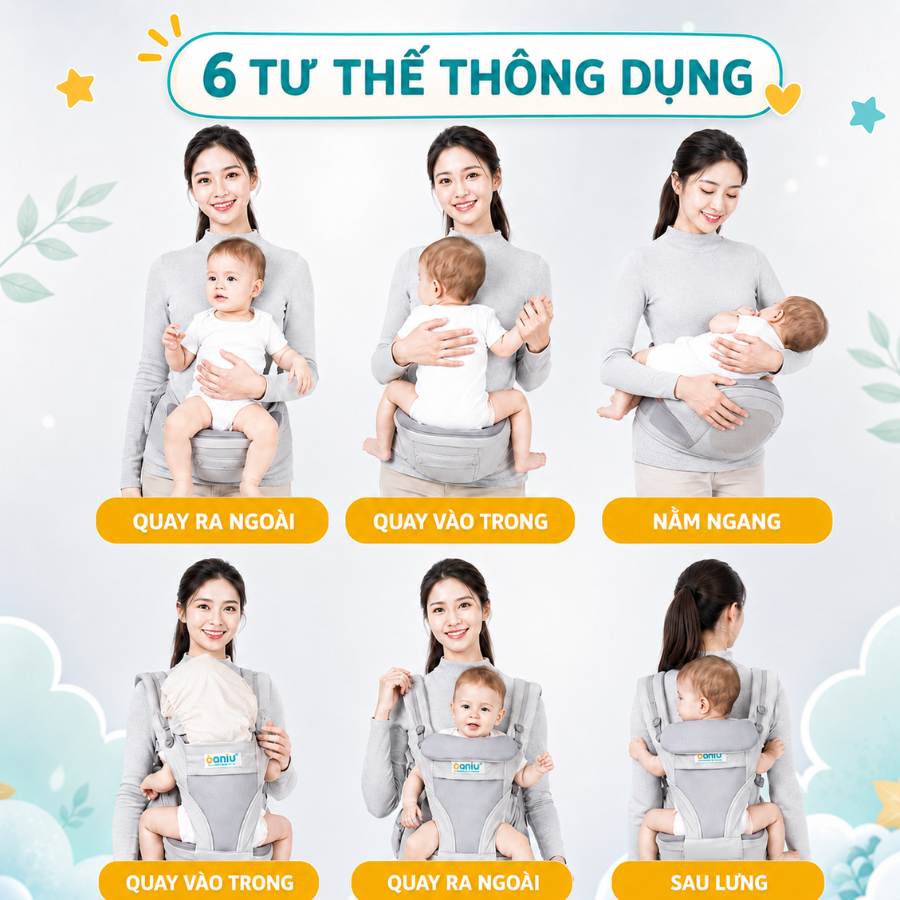 Địu Ngồi Trợ Lực Cho Bé Coniu Smart Hỗ Trợ Giảm Áp Lực, Cho Bé Từ 3 Đến 36 Tháng