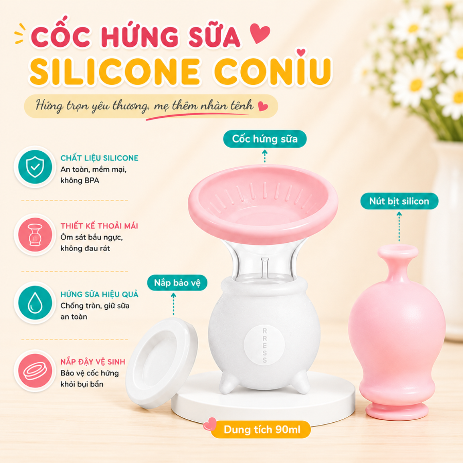 Cốc Hứng Sữa Coniu, Hút Sữa Rảnh Tay, Chất Liệu Silicone Cao Cấp (1 Cốc)