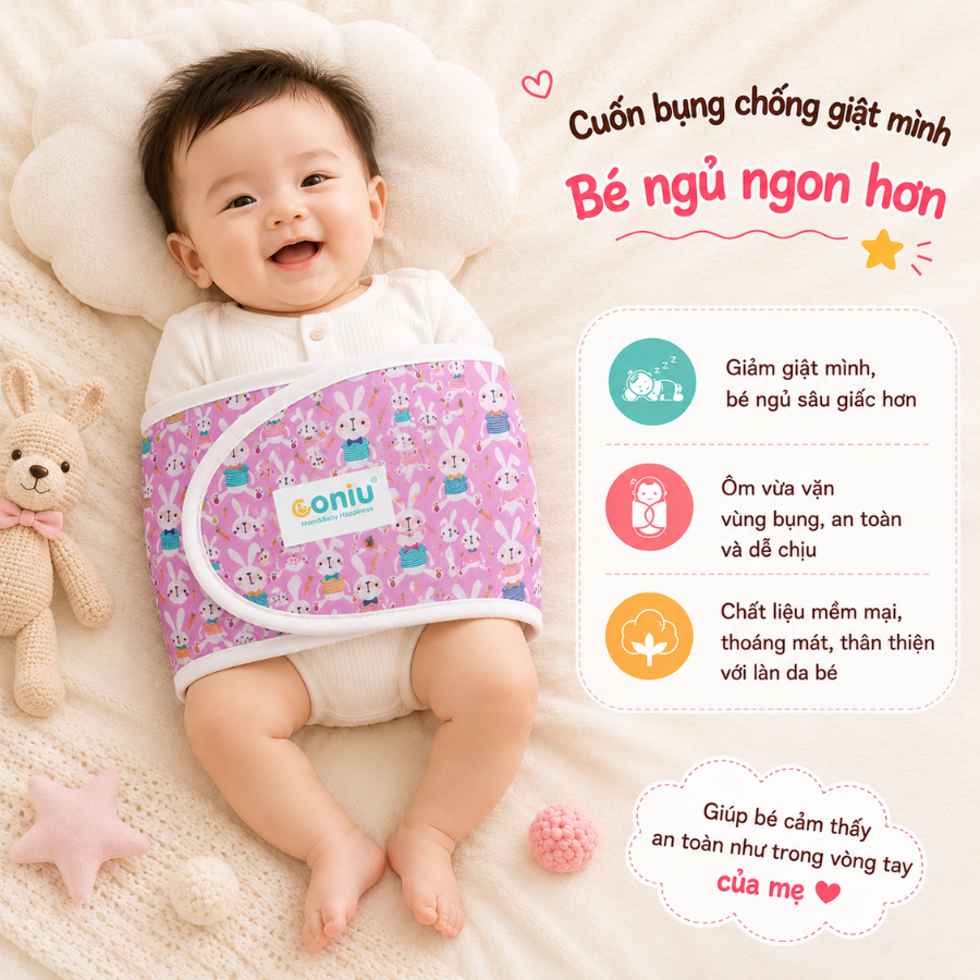 Khăn Quấn Coniu , Ủ Quấn Tay Chống Giật Mình Cho Bé Ngủ Ngoan