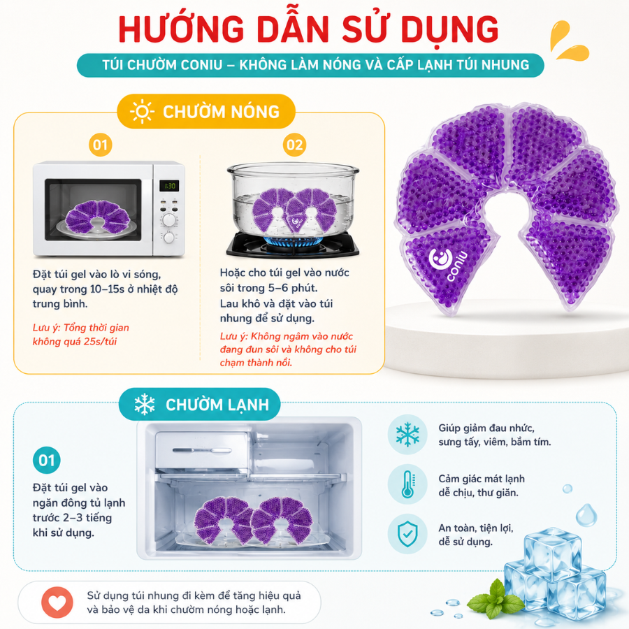Túi Chườm Ngực Coniu Cho Mẹ Sau Sinh, Chườm Nóng Lạnh Giúp Mẹ Thông Tắc Tia Sữa, Kích Sữa, Giảm Đau Ti
