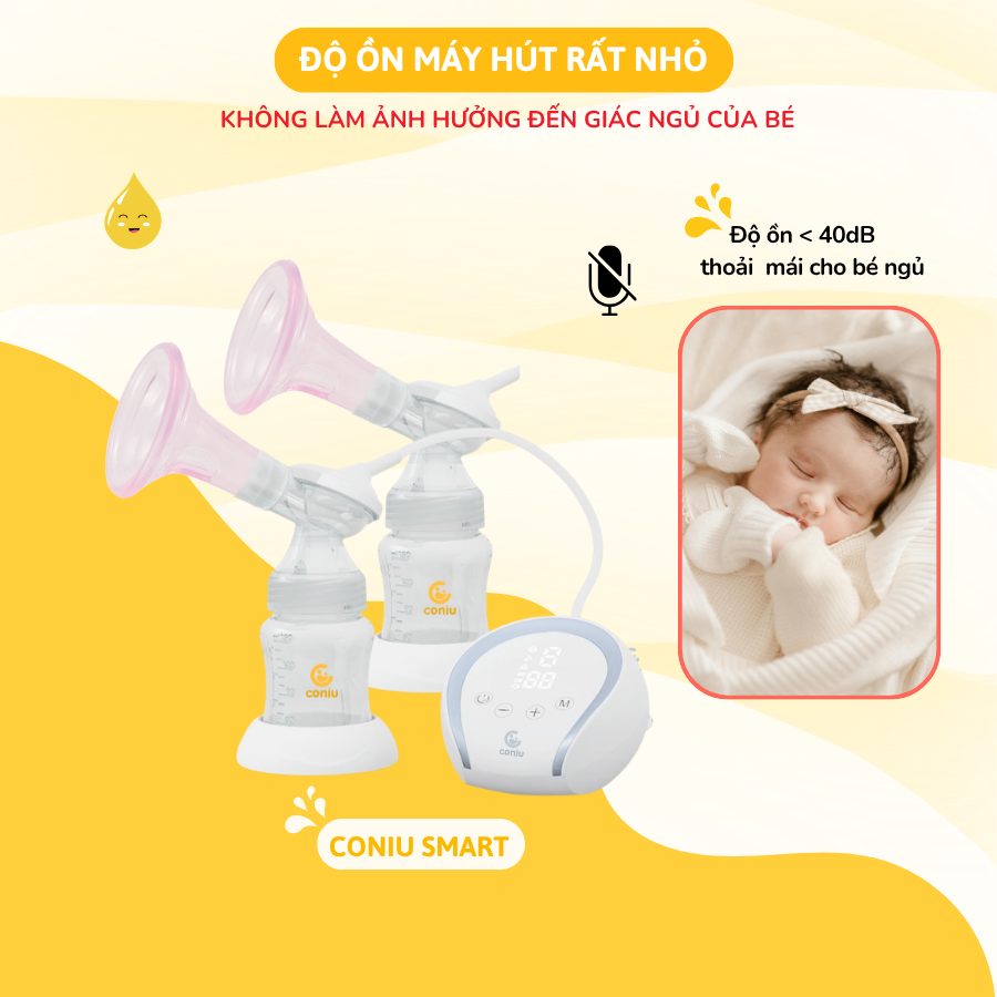 Máy Hút Sữa Điện Đôi Silicone Có Dây Coniu Smart, Hút Êm Ái,Tăng Sữa