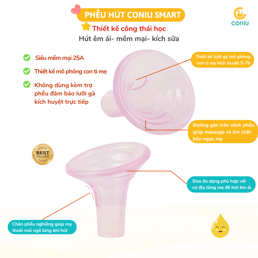Máy Hút Sữa Điện Đôi Silicone Có Dây Coniu Smart, Hút Êm Ái,Tăng Sữa