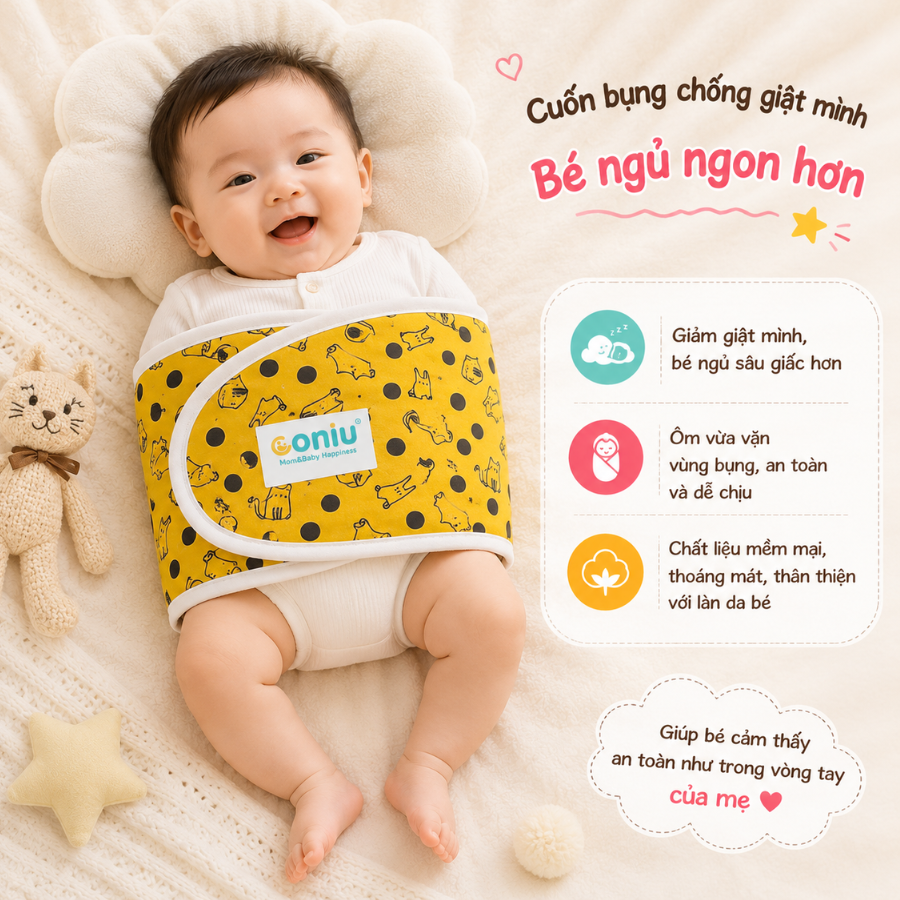 Khăn Quấn Coniu , Ủ Quấn Tay Chống Giật Mình Cho Bé Ngủ Ngoan