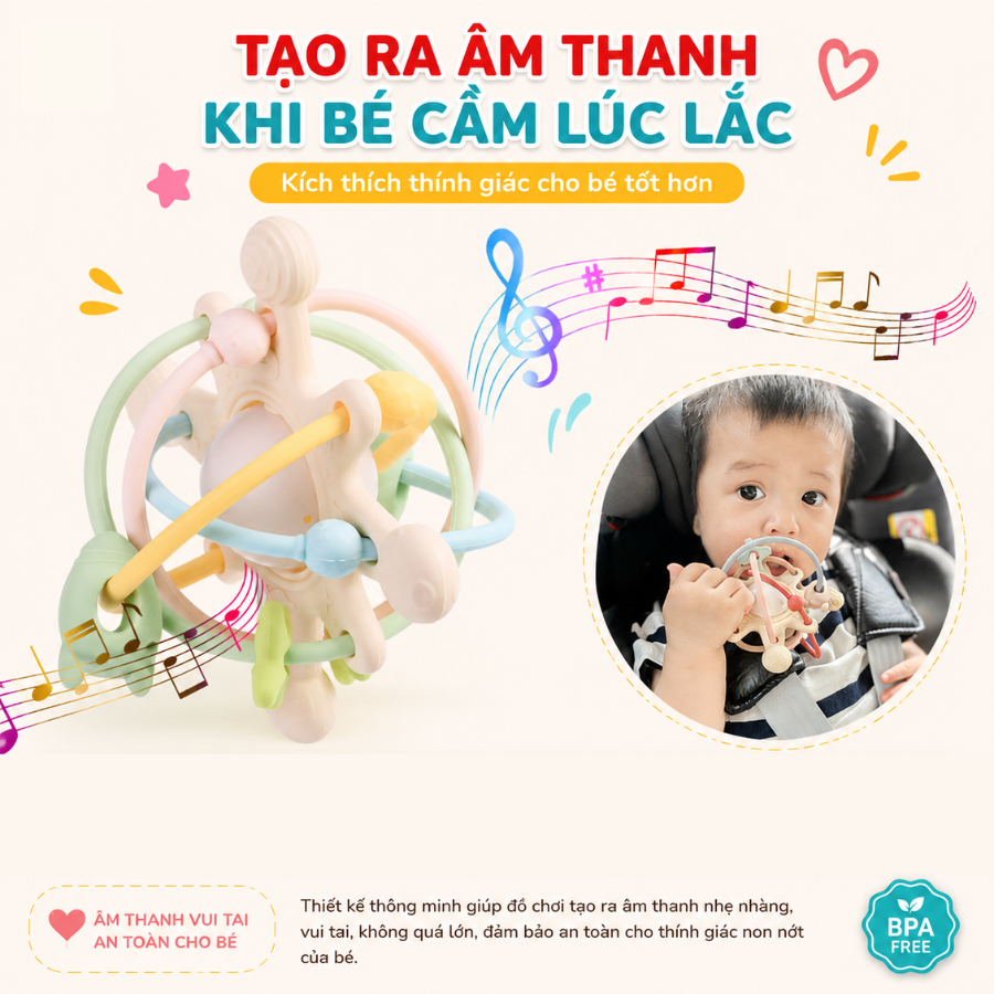 Gặm Nướu Silicone Coniu Hình Cầu Có Trục Xoay, Âm Thành Giúp Tăng Khả Năng Cầm Nắm Cho Bé