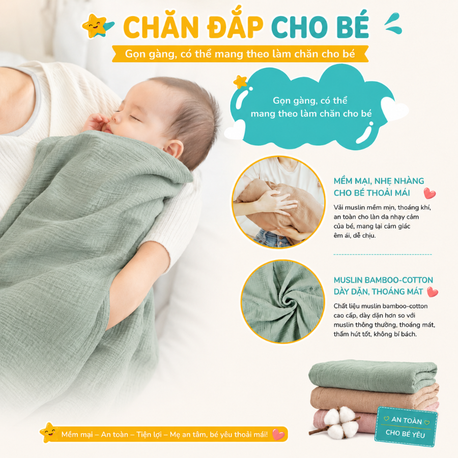 Khăn Choàng Cho Bé Bú Coniu, Chất Liệu Vải Muslin