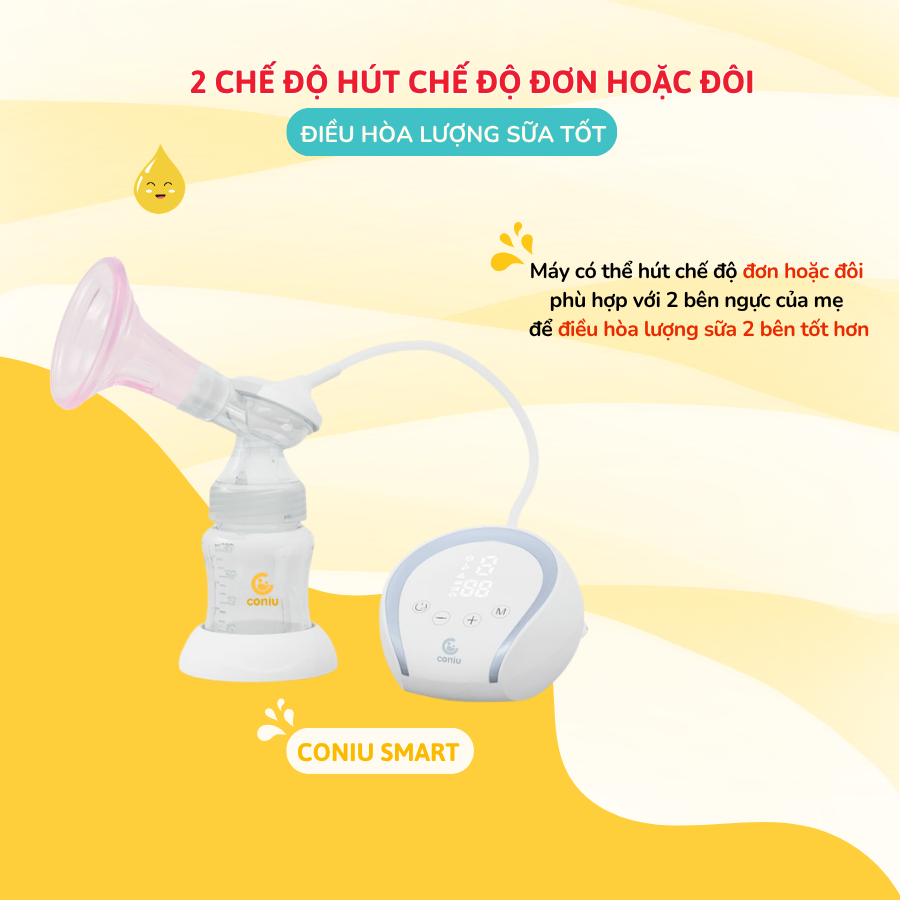 Máy Hút Sữa Điện Đôi Silicone Có Dây Coniu Smart, Hút Êm Ái,Tăng Sữa