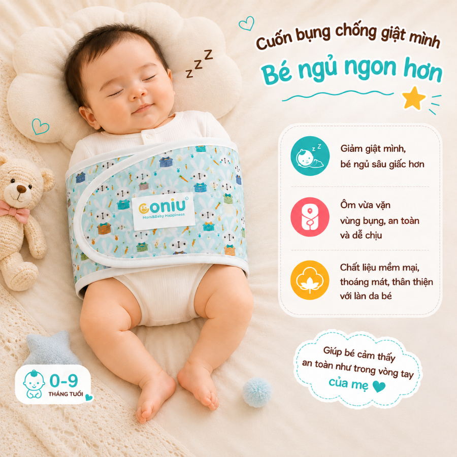 Khăn Quấn Coniu , Ủ Quấn Tay Chống Giật Mình Cho Bé Ngủ Ngoan