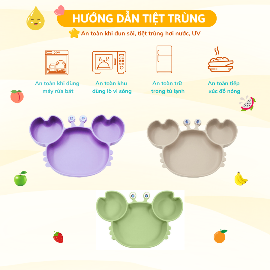Bộ Ăn Dặm Silicone Coniu Hình Cua Cho Bé, Combo Bát- Khay- Yếm- Thìa- Cốc Silicone Cao Cấp CONIU