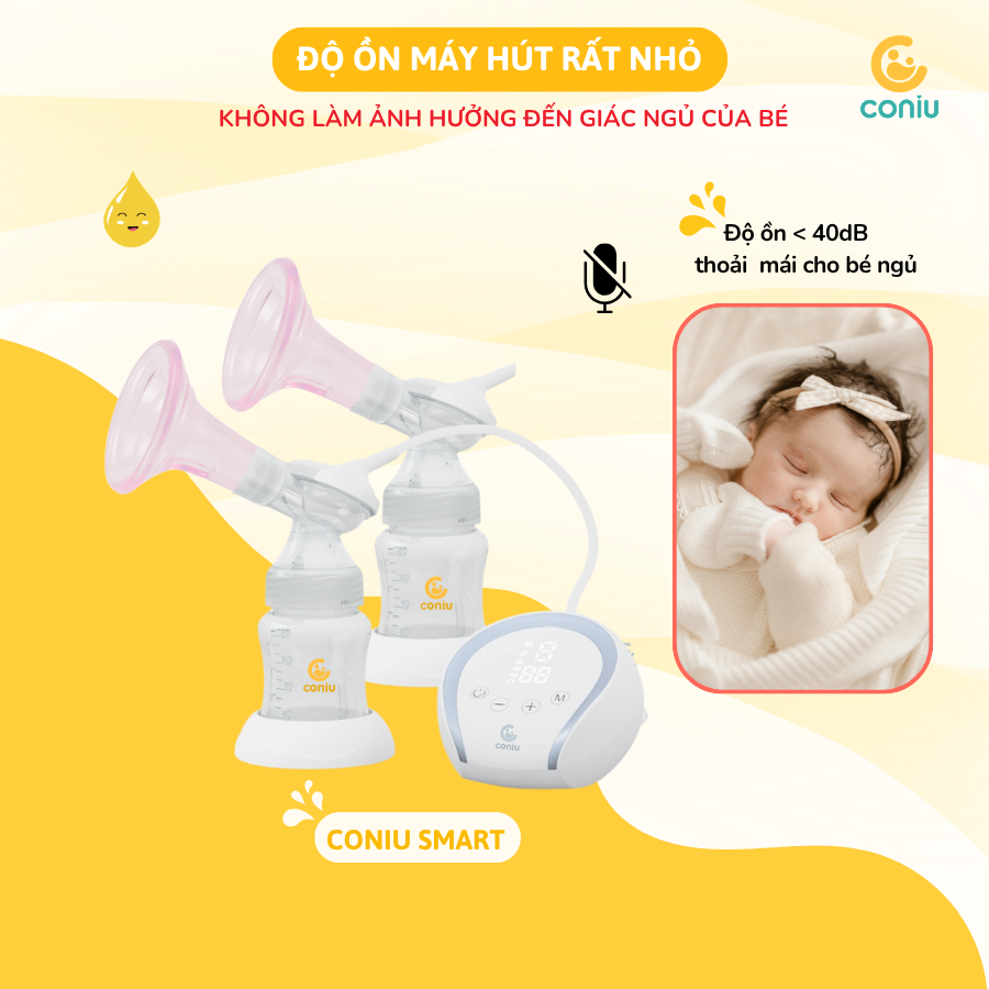 Máy Hút Sữa Điện Đôi Silicone Có Dây Coniu Smart, Hút Êm Ái,Tăng Sữa