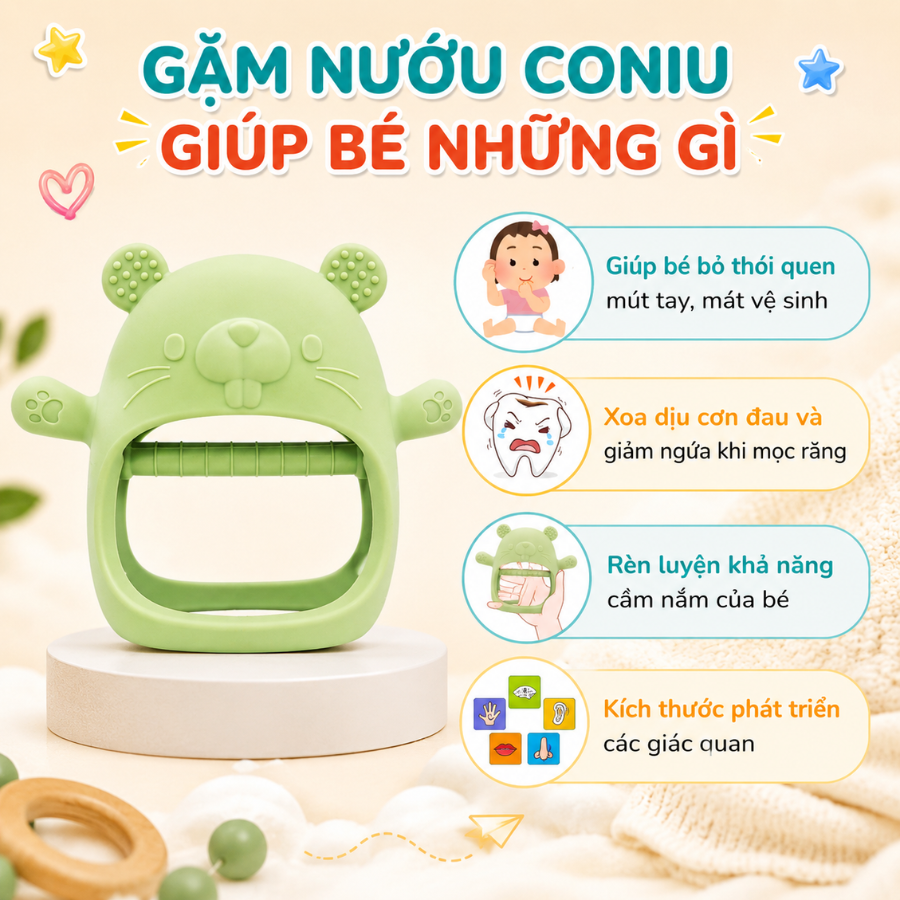 Gặm Nướu silicone Coniu Cao Cấp Cho Bé Siêu Mềm Giúp Giảm Ngứa Nướu An Toàn Cho Bé