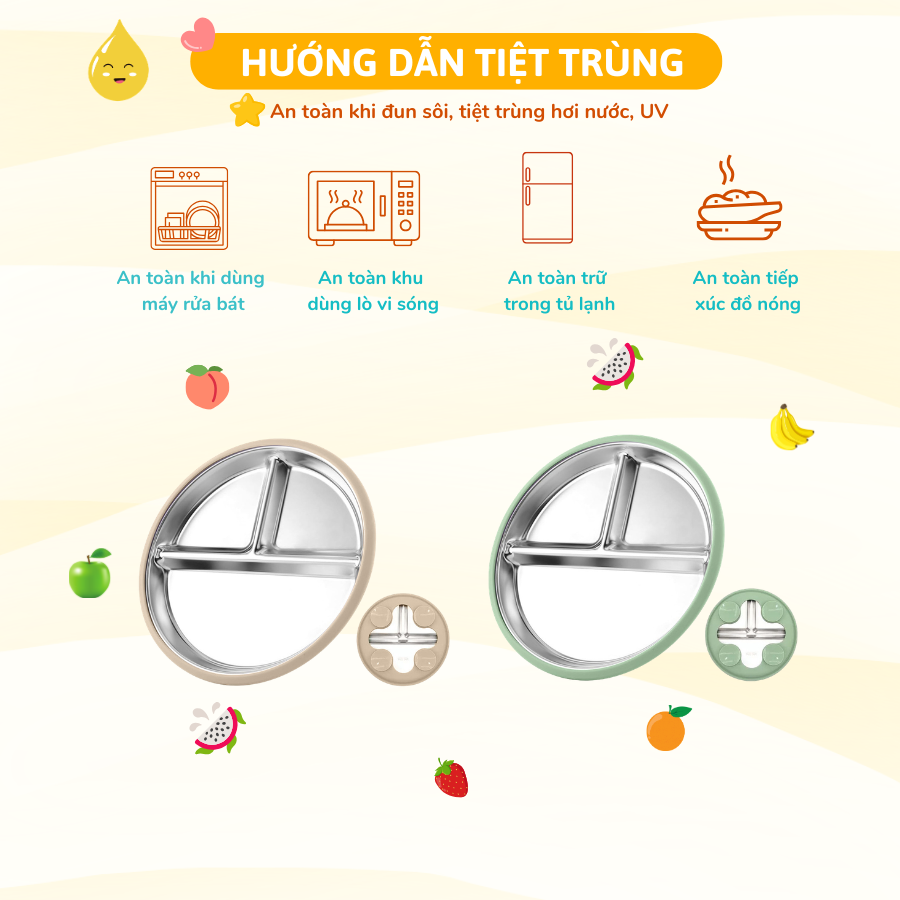 Set Ăn Dặm Inox Cho Bé, Combo Bát, Khay, Yếm, Thìa, Cốc Inox 304