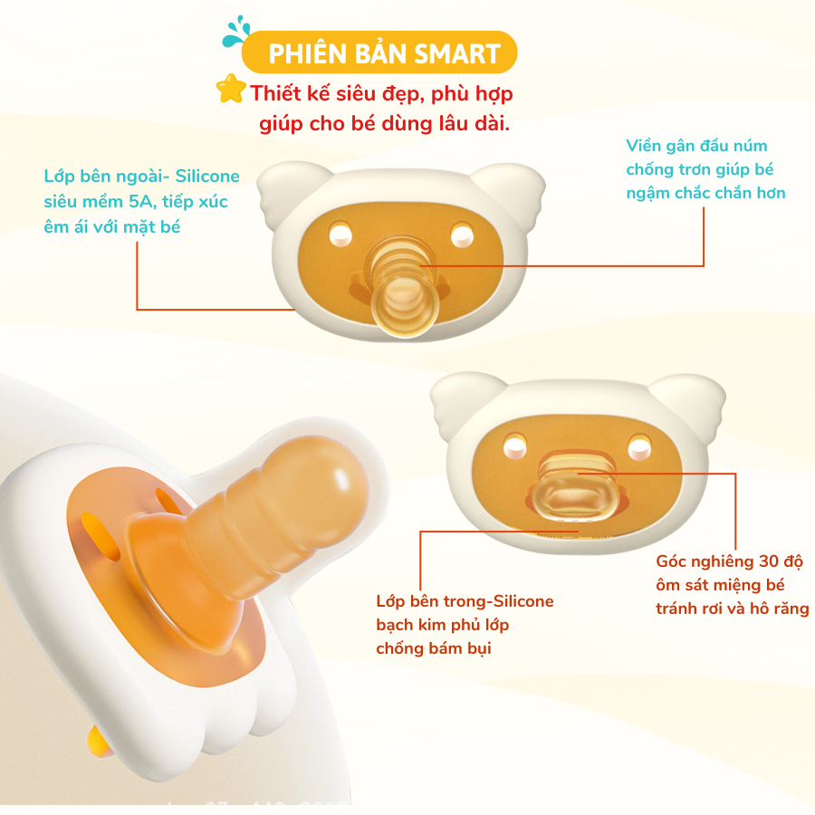 Ti giả Coniu Silicone Nguyên Khối Cho Bé Siêu Mềm Mại, Hộp Đựng Bảo Vệ, Dây Xích Chống Thất Lạc
